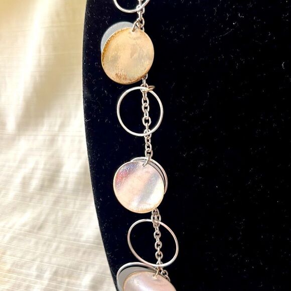 Silver Tone Distressed Circle Themed Chain Necklace - Picture 2 of 5